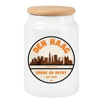 Le logo vintage de La Haye Skyline - Boîte à biscuits avec couvercle en bois - blanc - Devant