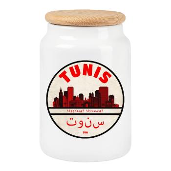 Silhouette rouge de la Skyline de Tunis - Boîte à biscuits avec couvercle en bois - blanc - Devant