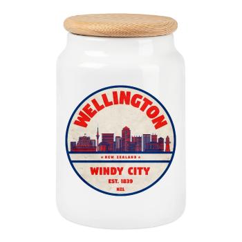 Wellington Windy City Skyline - Keksdose mit Holzdeckel - Weiß - Vorne