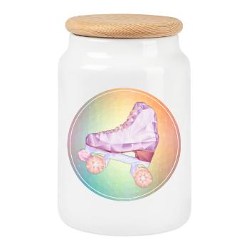 Disco roller skating - Cookie Jar with Wooden Lid - white - Front