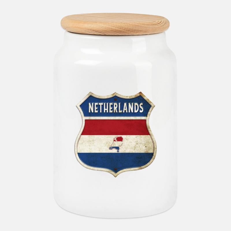 Niederlande Wappen Flaggen Design - Keksdose mit Holzdeckel - Weiß