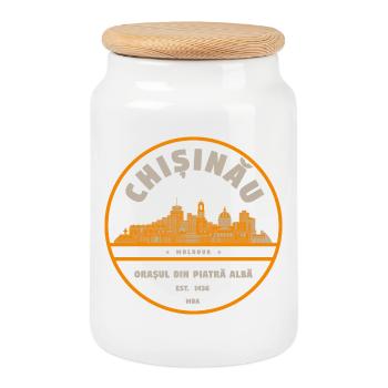Chisinau Skyline Badge Moldawien - Keksdose mit Holzdeckel - Weiß - Vorne