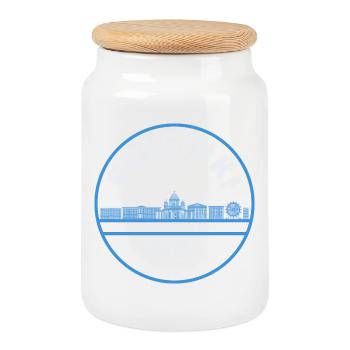 Helsinki Finnland Skyline Badge - Keksdose mit Holzdeckel - Weiß - Vorne
