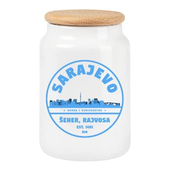 Saarjevo Stadt Skyline Abzeichen - Keksdose mit Holzdeckel - Weiß - Vorne