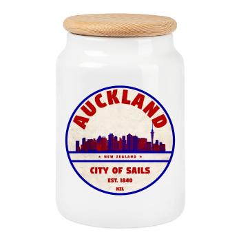 Auckland Skyline: City of Sails NZ - Cookie Jar with Wooden Lid - white - Front