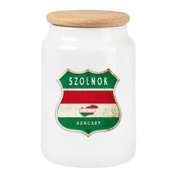 Design du drapeau de Szolnok (Hongrie) - Boîte à biscuits avec couvercle en bois - blanc - Devant