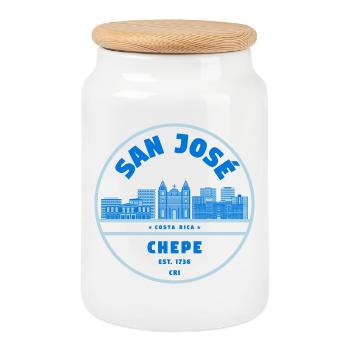 San Jose Costa Rica Chepe Badge - Cookie Jar with Wooden Lid - white - Front