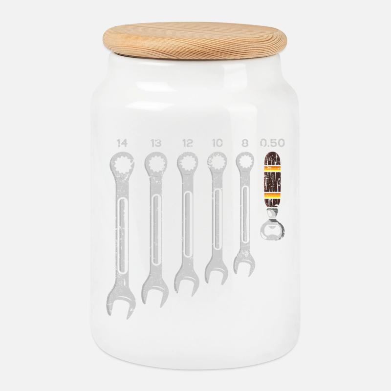 Jeu de clés à outils avec ouvre-bouteille - Boîte à biscuits avec couvercle en bois - blanc