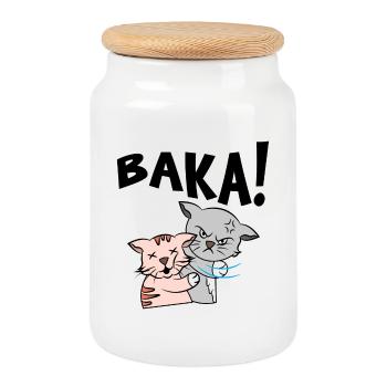 Baka Anime Manga Cartoon Cat Disant - Boîte à biscuits avec couvercle en bois - blanc - Devant