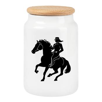 Horse, Riding, Riding, Horses - Cookie Jar with Wooden Lid - white - Front