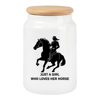 Juste une fille qui aime son cheval, cheval avec cavalier - Boîte à biscuits avec couvercle en bois - blanc - Devant