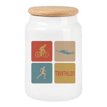 Design sportif pour le triathlon - Boîte à biscuits avec couvercle en bois - blanc - Devant