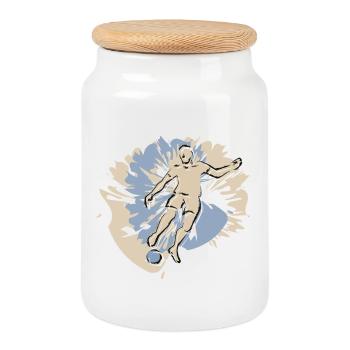 Football players in action while playing football - Cookie Jar with Wooden Lid - white - Front