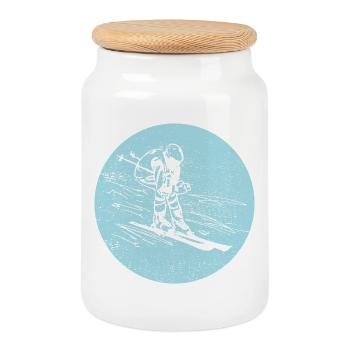 Ski - Skiurlaub und Ski fahren Retro - Keksdose mit Holzdeckel - Weiß - Vorne