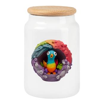 Cute weird parrot - Keksdose mit Holzdeckel - Weiß - Vorne