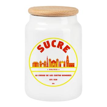 Silhouette de la ville de Sucre, Bolivie - Boîte à biscuits avec couvercle en bois - blanc - Devant