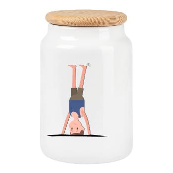 Man boy does headstand - Cookie Jar with Wooden Lid - white - Front