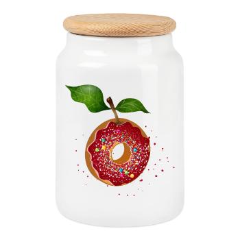 witziger Donut mit bunten Streusel und Blätter - Keksdose mit Holzdeckel - Weiß - Vorne
