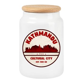 Kathmandu Cultural City Emblem - Cookie Jar with Wooden Lid - white - Front