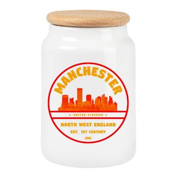 Timbre rond Manchester Skyline - Boîte à biscuits avec couvercle en bois - blanc - Devant