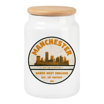 Manchester Skyline Emblem mit Gründungsjahr - Keksdose mit Holzdeckel - Weiß - Vorne