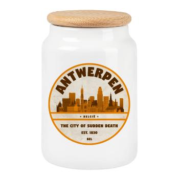 Antwerp Skyline Vintage - Boîte à biscuits avec couvercle en bois - blanc - Devant