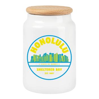 Honolulu Skyline Retro Abzeichen - Keksdose mit Holzdeckel - Weiß - Vorne