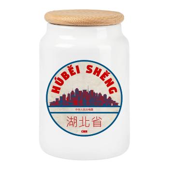 Hubei Wuhan Skyline Badge - Cookie Jar with Wooden Lid - white - Front