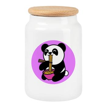 Cartoon Panda Manga Anime Asian Comic - Cookie Jar with Wooden Lid - white - Front