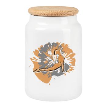 Your design. Sun salutation for yoga fans - Cookie Jar with Wooden Lid - white - Front