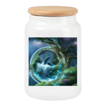 Mignon dauphin dans une bulle au cœur de l’océan - Boîte à biscuits avec couvercle en bois - blanc - Devant