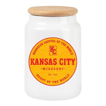 Kansas City BBQ Emblem Circle - Cookie Jar with Wooden Lid - white - Front