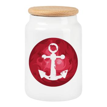 Anker Seefahrer Symbol rot Mond Illustration Meer - Keksdose mit Holzdeckel - Weiß - Vorne