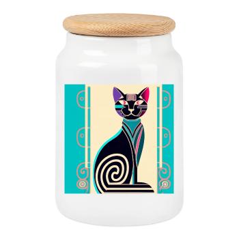 Néon Spirale Chat Art déco - Boîte à biscuits avec couvercle en bois - blanc - Devant