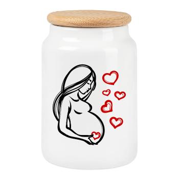Coeur Grossesse Bébé Ventre Déclaration Enceinte - Boîte à biscuits avec couvercle en bois - blanc - Devant