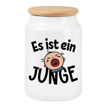 Schwanger Familienglück Statement Babybauch - Keksdose mit Holzdeckel - Weiß - Vorne