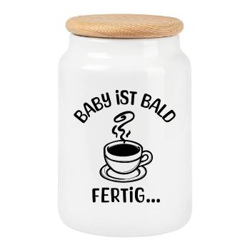 Schwangerschaft Babybauch Schwanger Statement - Keksdose mit Holzdeckel - Weiß - Vorne