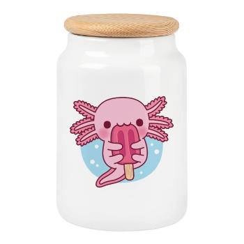 Mignon Axolotl mangeant de la glace - Boîte à biscuits avec couvercle en bois - blanc - Devant