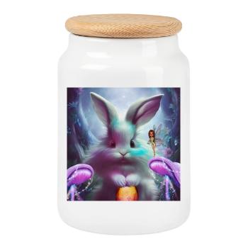 Lapin de Pâques mignon - Boîte à biscuits avec couvercle en bois - blanc - Devant