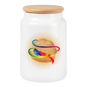 Illustration d’une bouffée à la crème colorée - Boîte à biscuits avec couvercle en bois - blanc - Devant