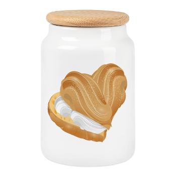 Choux à la crème cœur fourré à la crème - Boîte à biscuits avec couvercle en bois - blanc - Devant