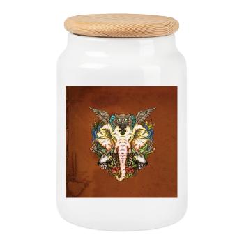 The majestic elephant with the creature of the night - Cookie Jar with Wooden Lid - white - Front