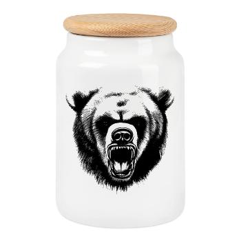 Bear Head - Cookie Jar with Wooden Lid - white - Front