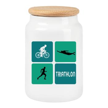 Design sportif pour le triathlon - Boîte à biscuits avec couvercle en bois - blanc - Devant