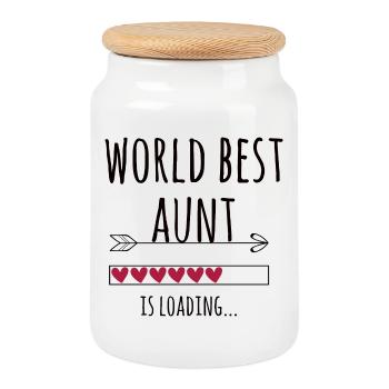 expectant world best aunt pregnancy gift - Cookie Jar with Wooden Lid - white - Front