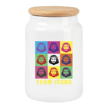 Team Jesus - Cookie Jar with Wooden Lid - white - Front
