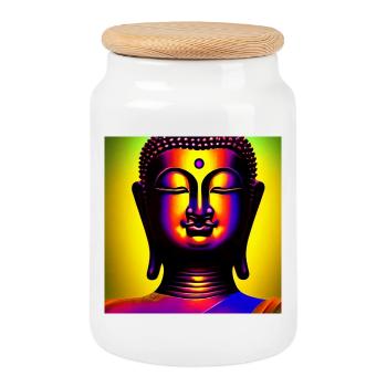 Méditation Bouddha Zen - Boîte à biscuits avec couvercle en bois - blanc - Devant