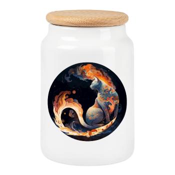 Magie ardente du chat dans la conception de la constellation - Boîte à biscuits avec couvercle en bois - blanc - Devant
