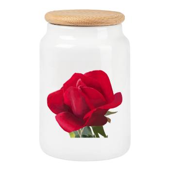 Rose rouge - Aquarelle - Boîte à biscuits avec couvercle en bois - blanc - Devant