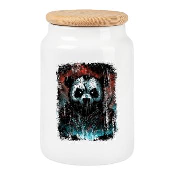Creepy Panda Warrior - Cookie Jar with Wooden Lid - white - Front